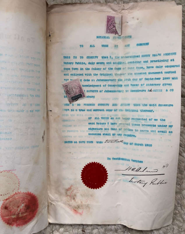 STAMPS A 10 SHILLINGS AND 3 X 5/- CAPE OF GOOD HOPE REVENUE ON LUIPERDSVLEI GOLDFIELDS DOCUMENT 1900