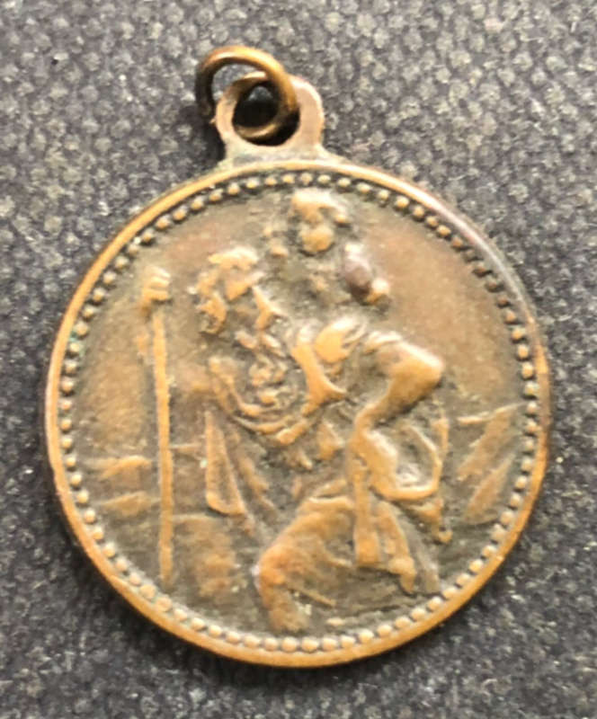 ST CHRISTOPHER PENDANT VINTAGE - HORSE, VINTAGE CAR, BI-PLANE AND SHIP ON REAR