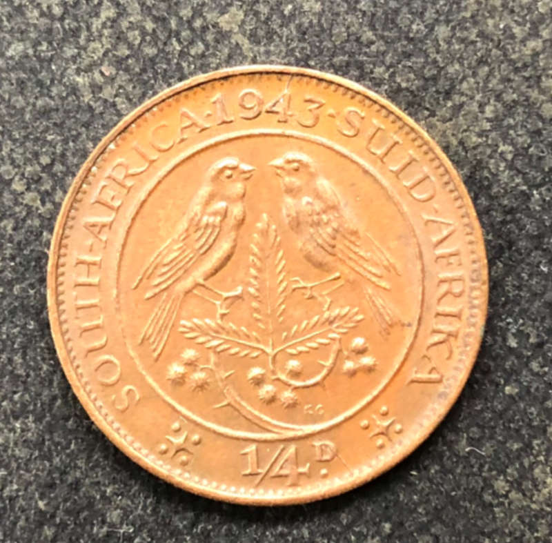 FARTHING 1943 CRACKED DIE UNION OF SOUTH AFRICA