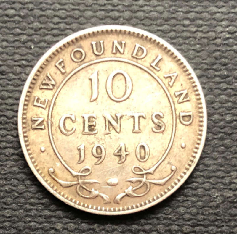 Silver Newfoundland 1940 10 cents Low Mintage Pre-Canada Coins Mint Mark Forgotten