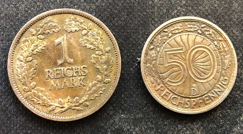 GERMANY 1925 1928 Silver 1 Mark & 50 Pfennig Collection of 2 Coins