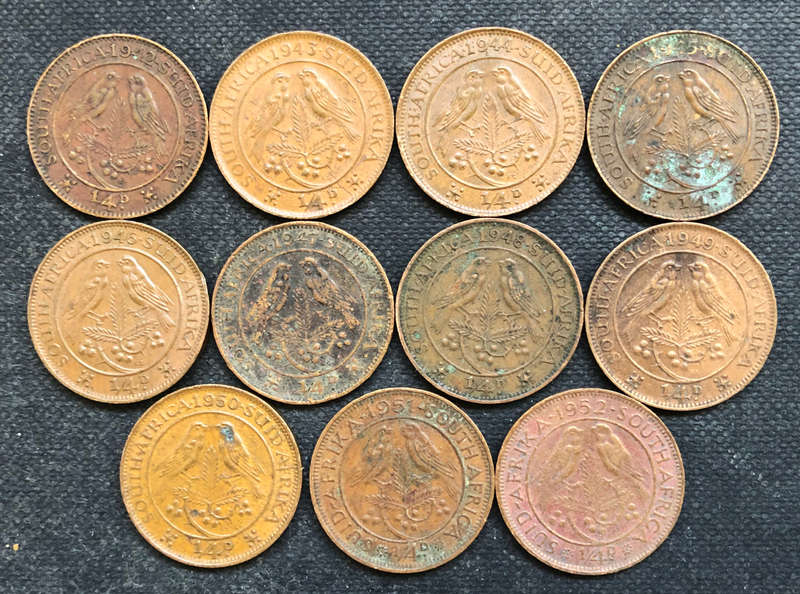 FARTHINGS 1942-1952 1943 COIN (START OF CRACKED DIE) UNION OF SOUTH AFRICA COLLECTION 11 GEORGE VI