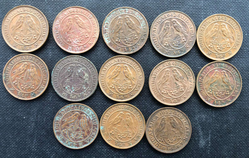QUARTER PENNY Farthing 1942 1943 1944 1945 1946 1947 1948 1949 1950 1952 South Africa 13 Coins