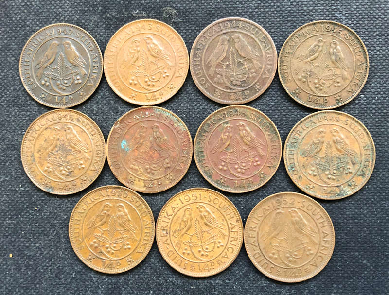 FARTHINGS 1942-1952 1943 COIN (START OF CRACKED DIE) UNION OF SOUTH AFRICA COLLECTION 11 GEORGE VI