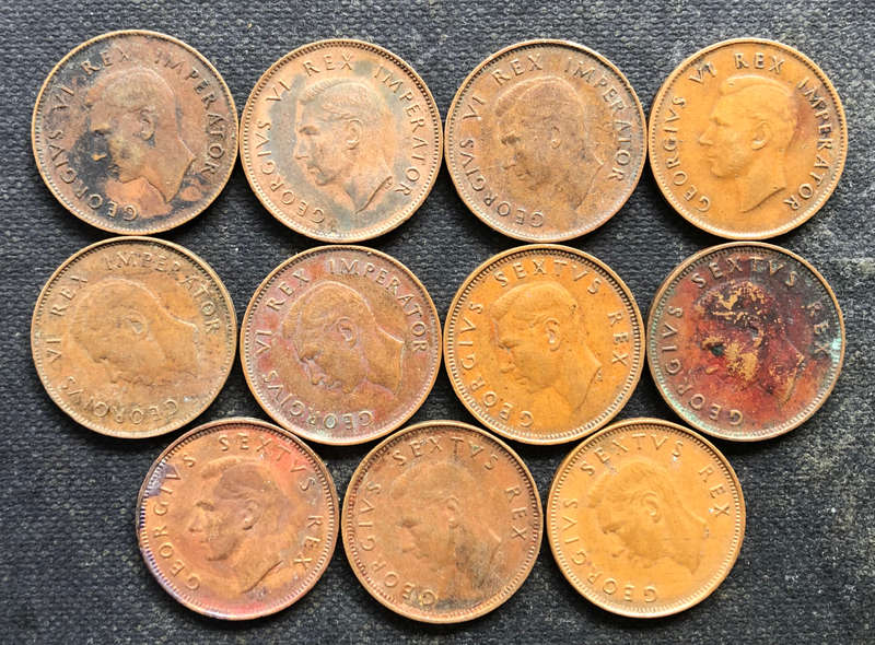 Farthings 1942 1943 1944 1945 1946 1947 1948 1949 1950 1951 1952 Union of South Africa Collection