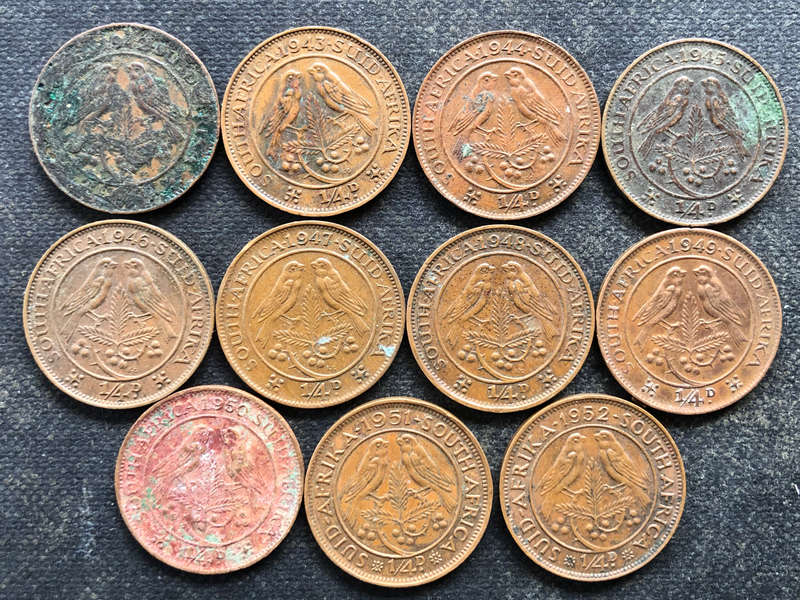 Farthings 1942 1943 1944 1945 1946 1947 1948 1949 1950 1951 1952 Union of South Africa Collection