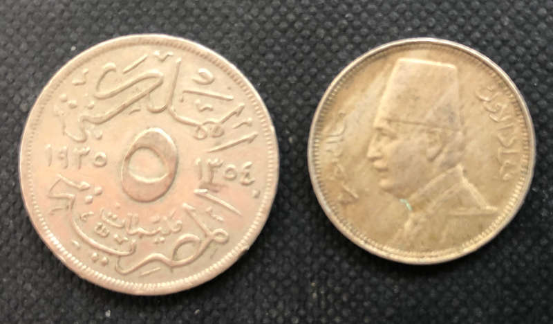 EYGPT 1922 1929 5 and 2 Milliemes King Fuad Collection of 2 Coins