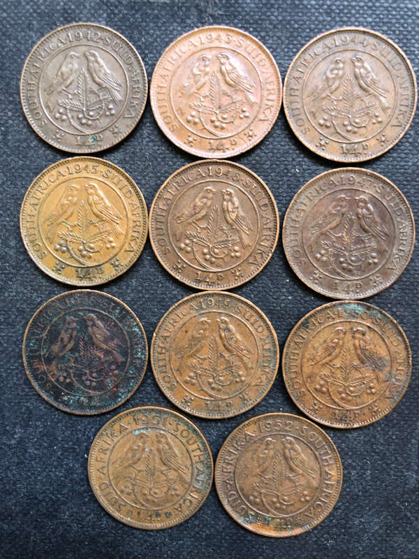 FARTHINGS 1942-1952 1943 COIN (START OF CRACKED DIE) UNION OF SOUTH AFRICA COLLECTION 11 GEORGE VI