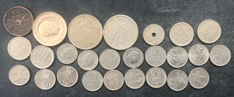 NORWAY 1889 2 ORE & 10 Krone 1 Krone 25 Ore 10 Ore Collection of 26 Vintage Coins