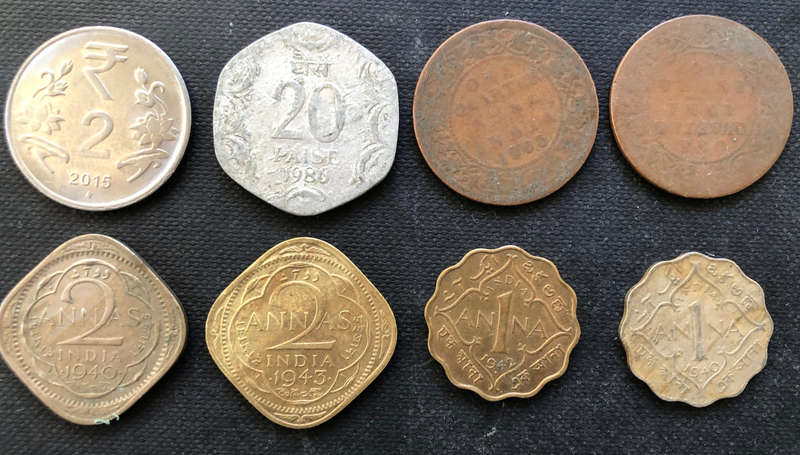 INDIA 1862 1905 1940 1942 1943 1980 2015 1 Cent 1 & 2 Anna 20 Paise 2 Rupees Collection of 8
