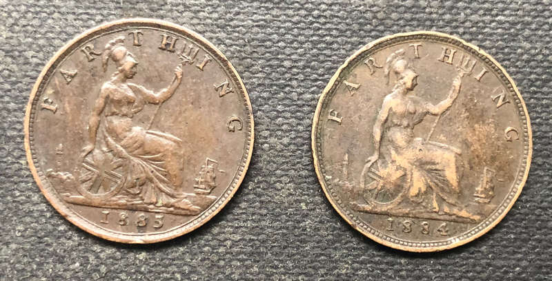FARTHING 1884 AND 1885 UK COLLECTION OF TWO
