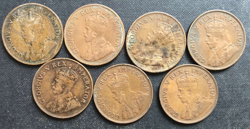 PENNY 1928 1929 1930 1932 1934 1935 1936 UNION OF SOUTH AFRICA COLLECTION OF 7 COINS