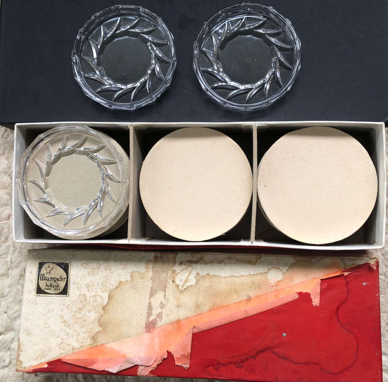 GLASS COASTERS VINTAGE MAASTRICHT TWELVE IN ORIGINAL BOX