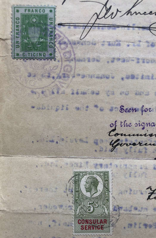 STAMPS 1921 GREAT BRITAIN 5/- CONSULAR SERVICE & 2 OTHERS ON CUSTODIAN OF ENEMY PROPERTY DOCUMENT
