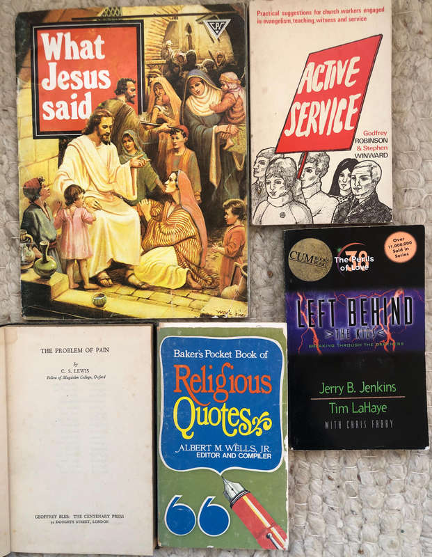 Left Behind by Jenkins Religious Quotes by Wells The Problem of Pain by Lewis What Jesus Said.......
