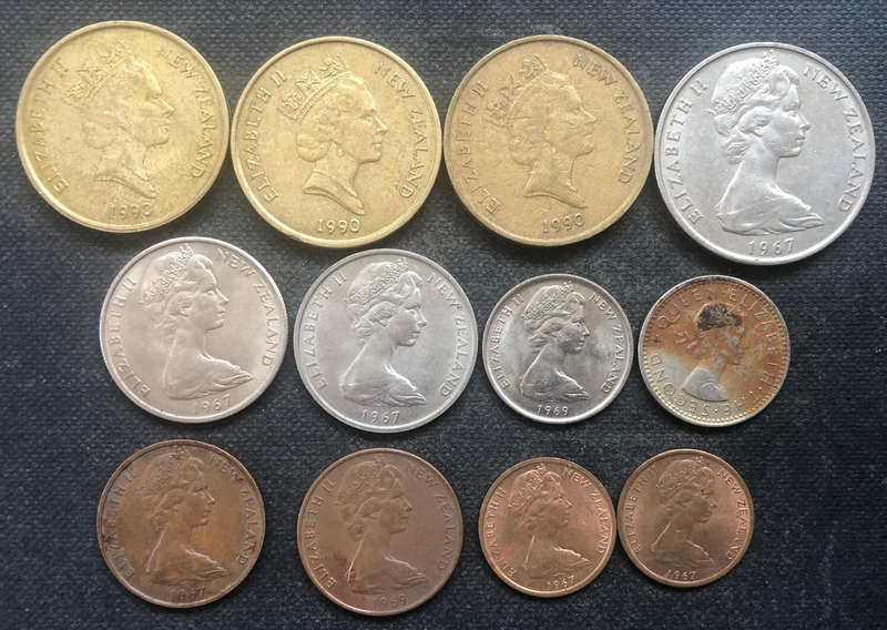 NEW ZEALAND 2 Dollars 20 Cent 10 Cent 5 Cent 2 Cent 1 Cent Collection of 12 Coins