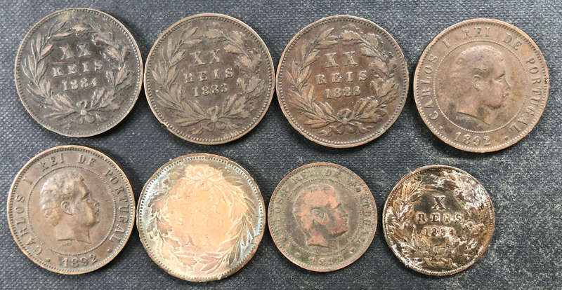 PORTUGAL REIS 1882 1883 1884 1891 1892 Collection of 8 Coins