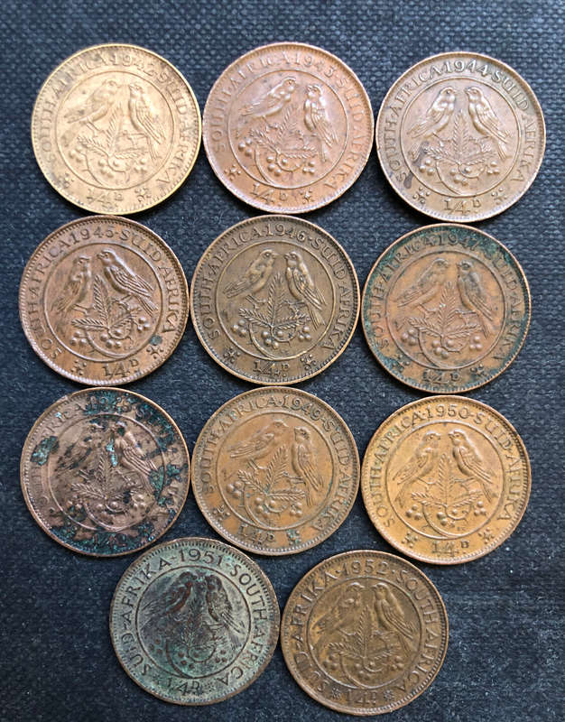FARTHINGS 1942-1952 1943 COIN (START OF CRACKED DIE) UNION OF SOUTH AFRICA COLLECTION 11 GEORGE VI