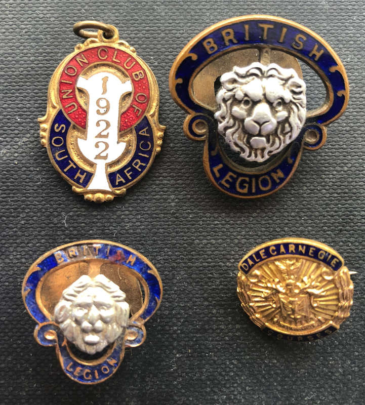 1922 Union of South Africa Club British Legion Dale Carnegie Vintage Enamel Badges