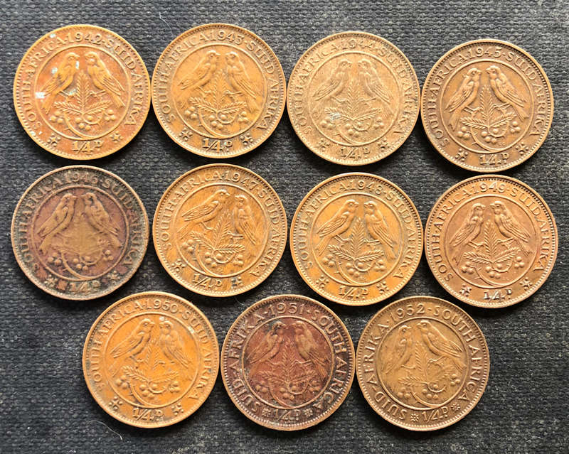 Farthings 1942 1943 1944 1945 1946 1947 1948 1949 1950 1951 1952 Union of South Africa Collection