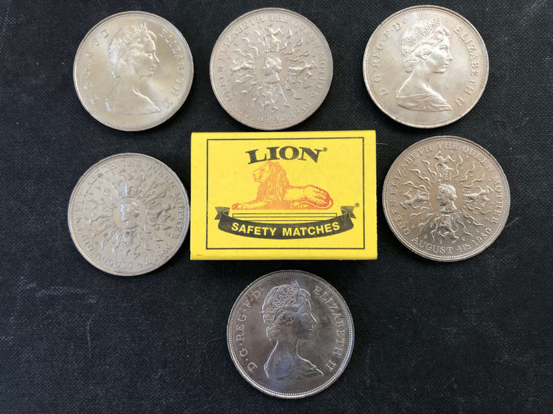 BRITISH COINS QUEEN MOTHER 1980 COLLECTION OF SIX EACH COIN MEASURES 38MM DIAMETER