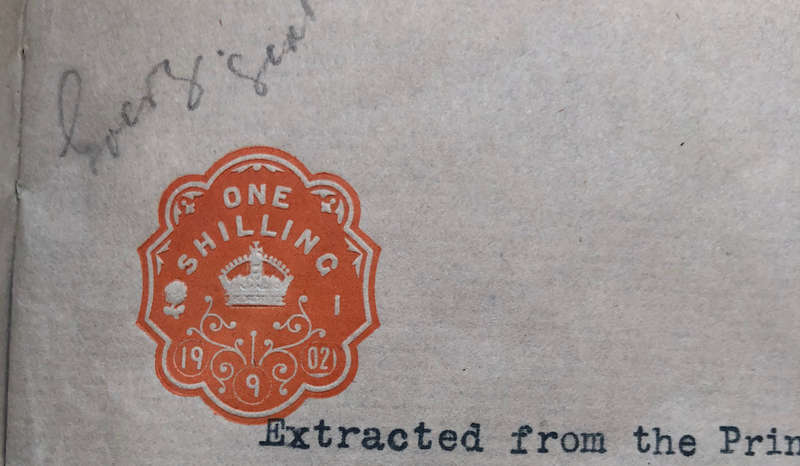 STAMPS 1902 GREAT BRITAIN MAYORS COURT 9/6 & 1/- REVENUE & 2 x ONE SHILLING VERMILLIONS ON DOCUMENT