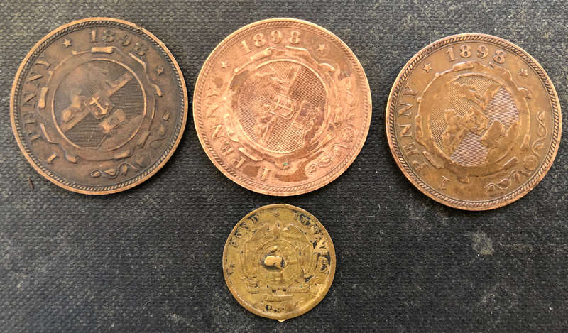 PENNY THREE 1898 KRUGER AND ONE IMITATION KRUGER HALF POND