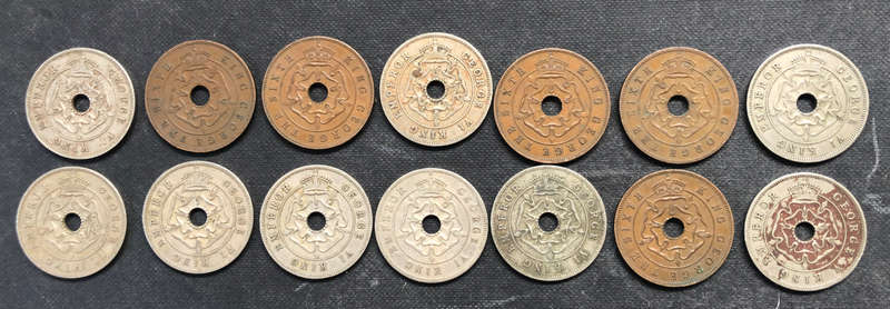 COLLECTION OF 14 SOUTHERN RHODESIAN PENNIES DATING FROM 1934 TO 1951
