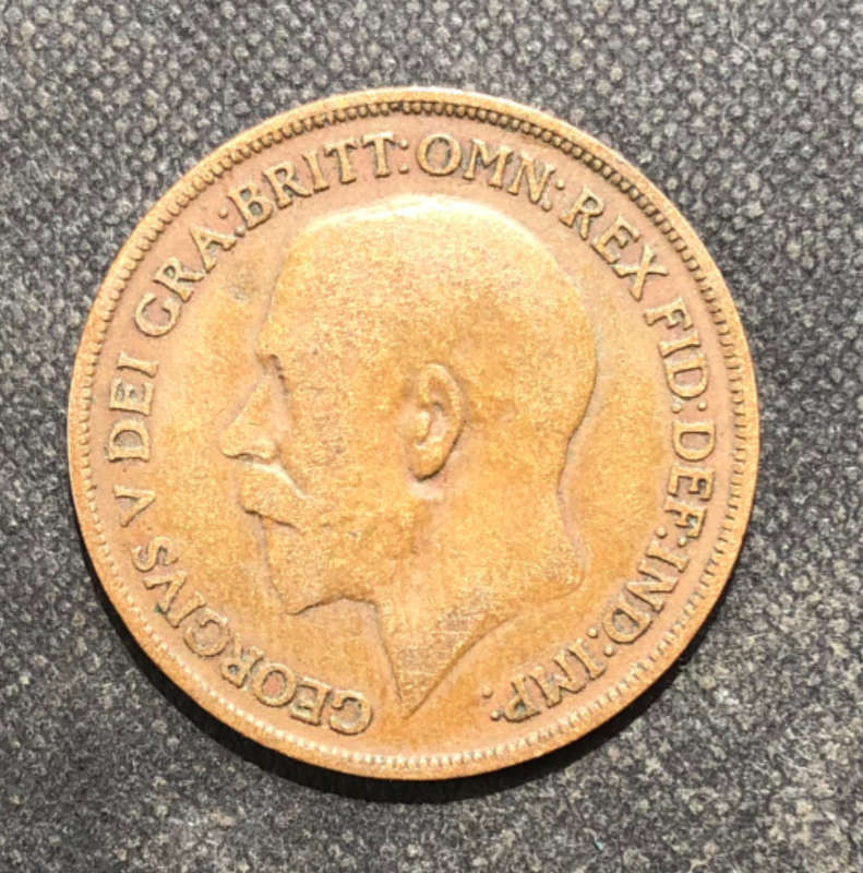 PENNY 1916 BRITISH BROKEN TOOTH AND RECESSED EAR VARIETY