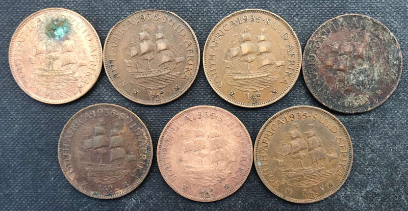 1929 1935 1936 SA Half Penny 7 Coins