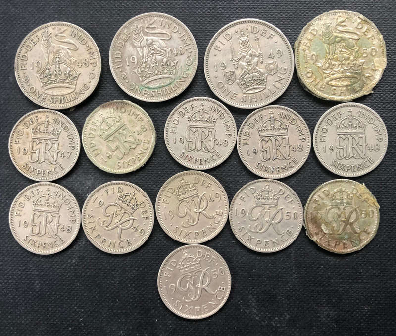 Shilling UK 1948-1950 Sixpence 1947-1950 Collection of 15 Coins