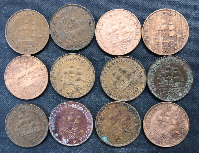 HALF PENNY 1937, 1940-1946, 1949, 1950-1952 UNION OF SOUTH AFRICA COLLECTION OF 12
