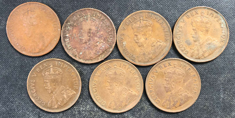 PENNY 1928 1929 1930 1932 1934 1935 1936 UNION OF SOUTH AFRICA COLLECTION OF 7 COINS