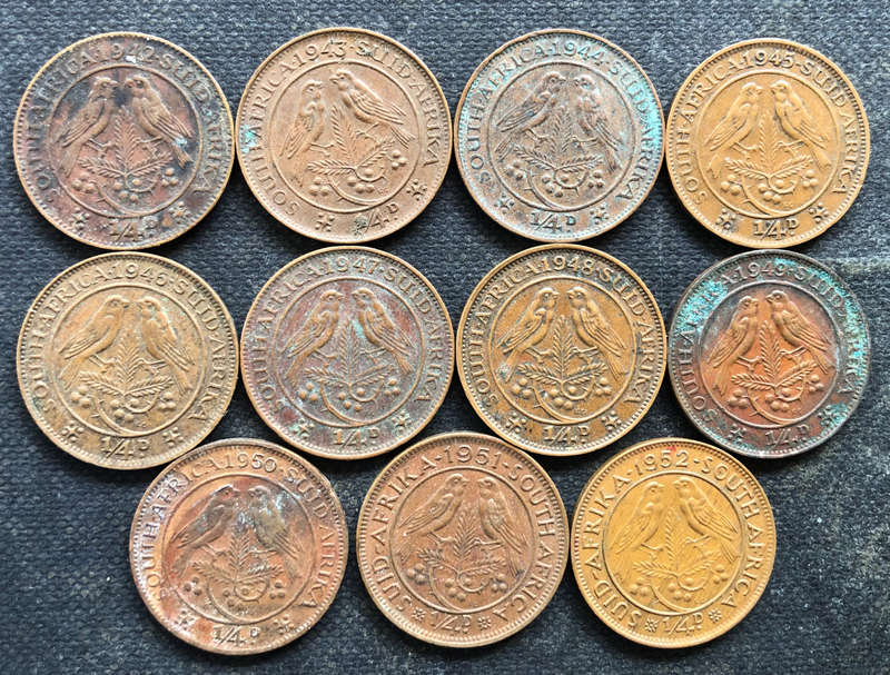 Farthings 1942 1943 1944 1945 1946 1947 1948 1949 1950 1951 1952 Union of South Africa Collection