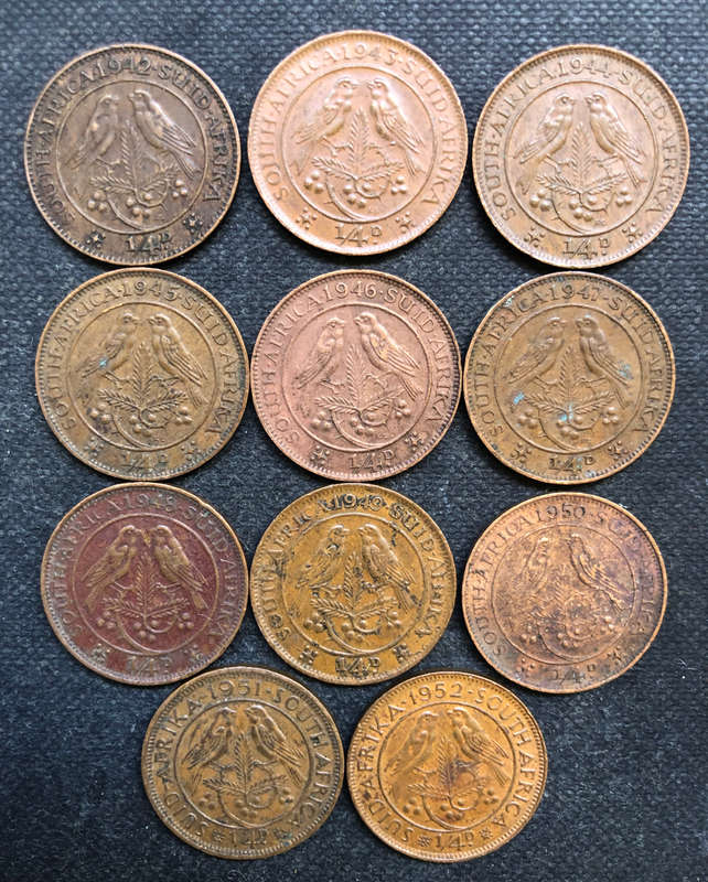 FARTHINGS 1942-1952 1943 COIN (START OF CRACKED DIE) UNION OF SOUTH AFRICA COLLECTION 11 GEORGE VI