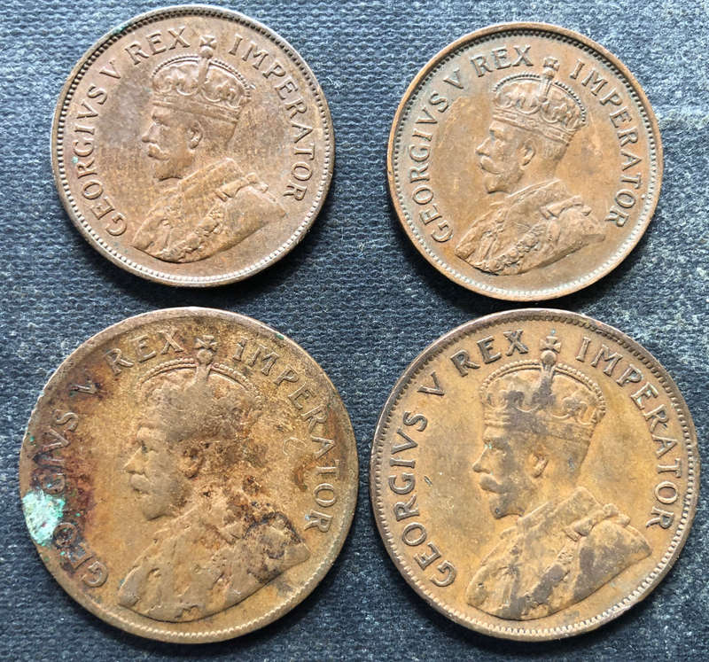 PENNY 1926 1929 HALF PENNY 1929 1935 UNION OF SOUTH AFRICA COLLECTION OF 4 COINS