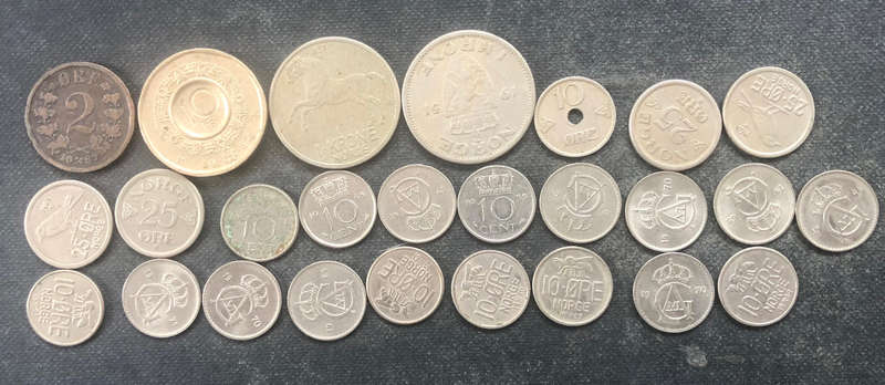 NORWAY 1889 2 ORE & 10 Krone 1 Krone 25 Ore 10 Ore Collection of 26 Vintage Coins