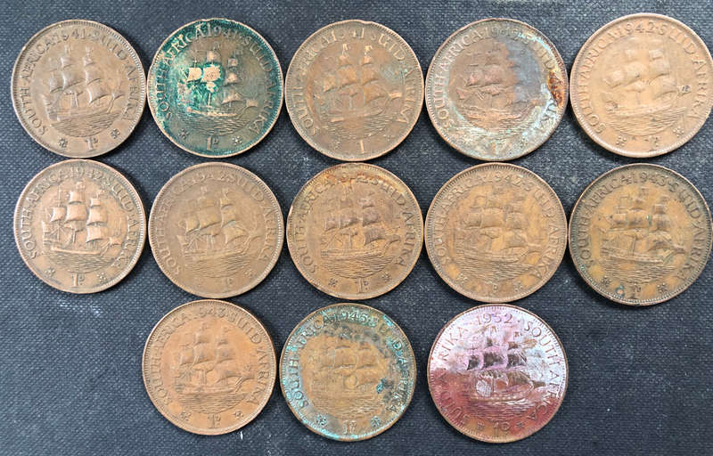 Penny 1941 x 3 1942 x 6 1943 x 2 1945 1952 UNION SOUTH AFRICA COLLECTION OF 13 COINS