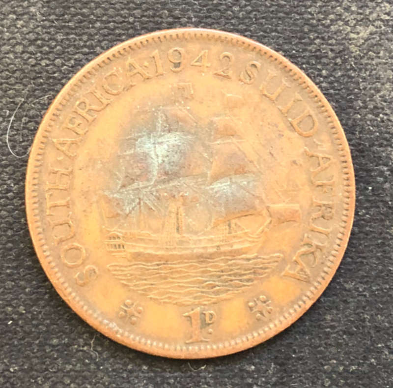 PENNY 1942 ERROR NO STAR BEHIND DATE UNION OF SOUTH AFRICA COIN