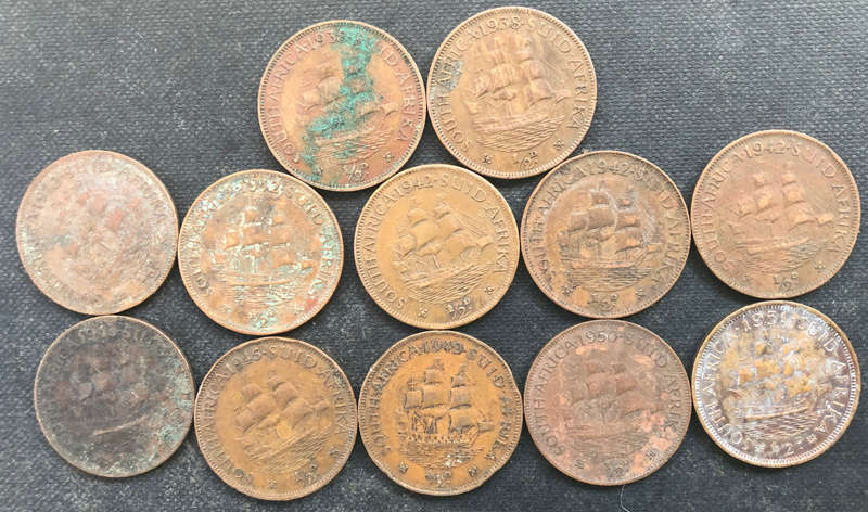 HALF PENNY 1938 1941 1942 x 5 1943, 1945 1949 1950 1951 UNION OF SOUTH AFRICA COLLECTION OF 12