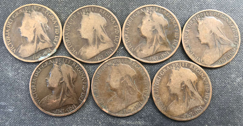 PENNY 1895, 1896,1897,1898,1899,1900 and 1901 BRITISH VEILED VICTORIA COLLECTION