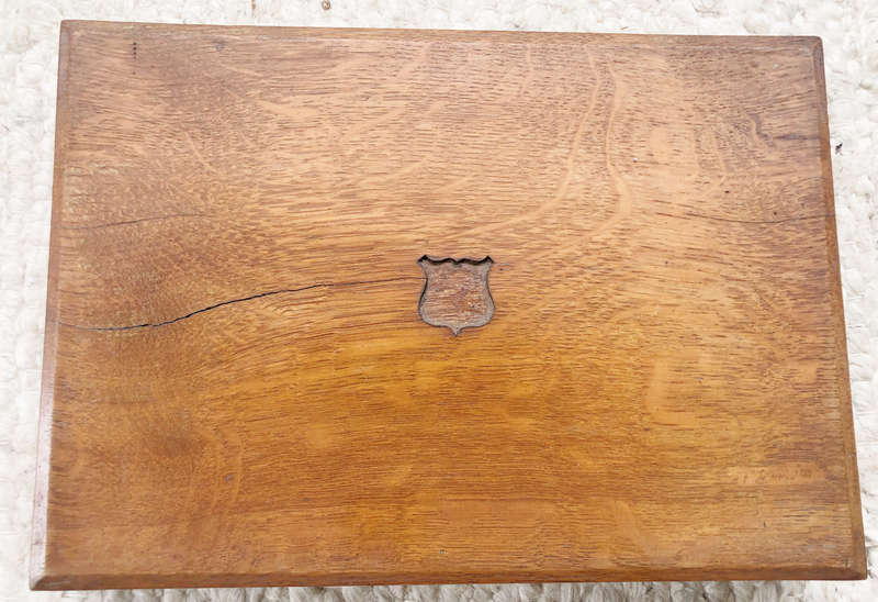 CUTLERY BOX EMPTY SILVERED OAK WITH LOCK CIRCA 1930'S