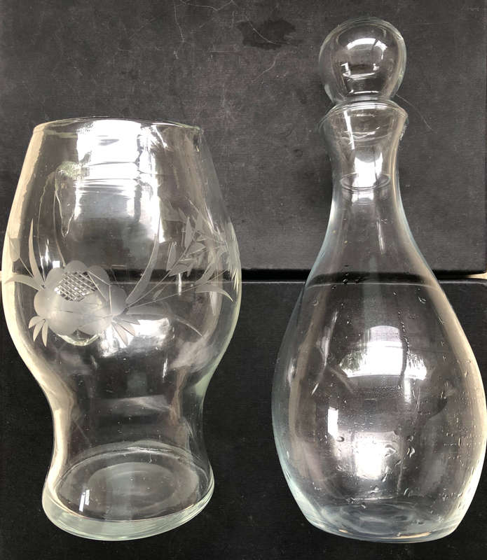 CUT GLASS JUG AND DECANTER