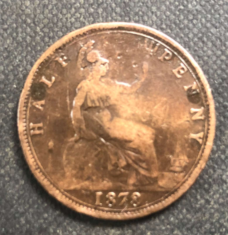 HALF PENNY 1878 BRITISH QUEEN VICTORIA YOUNG HEAD