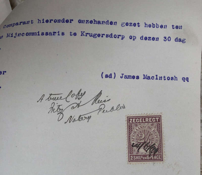 STAMPS 3 ZUID AFRIKAANSCHE REPUBLIEK ZEGELREGT 2/6d REVENUE 1897 ON VIOLET GOLD MINE DOCUMENTS
