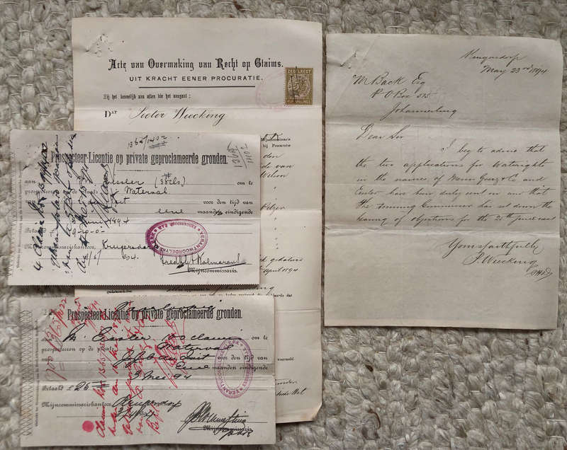 STAMP 1894 ZUID AFRIKAANSCHE REPUBLIEK VIJF SHILLINGS ZEGELRECHT ON GOLD CLAIM DOCUMENT PLUS .....