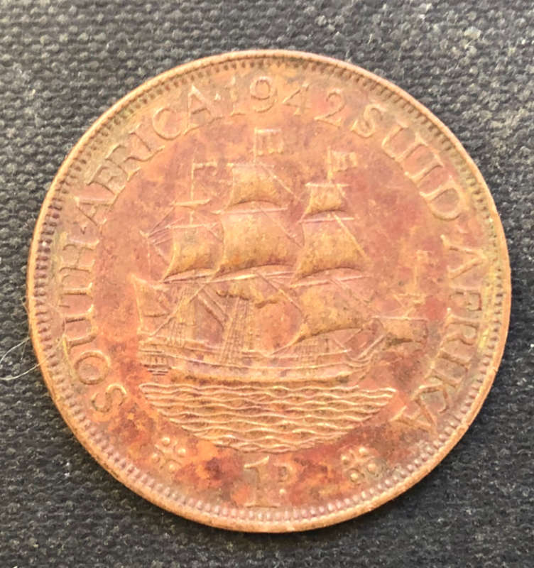 PENNY 1942 ERROR NO STAR BEHIND DATE UNION OF SOUTH AFRICA COIN