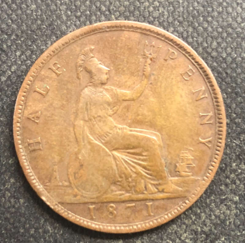 HALF PENNY 1871 BRITISH VICTORIA YOUNG HEAD