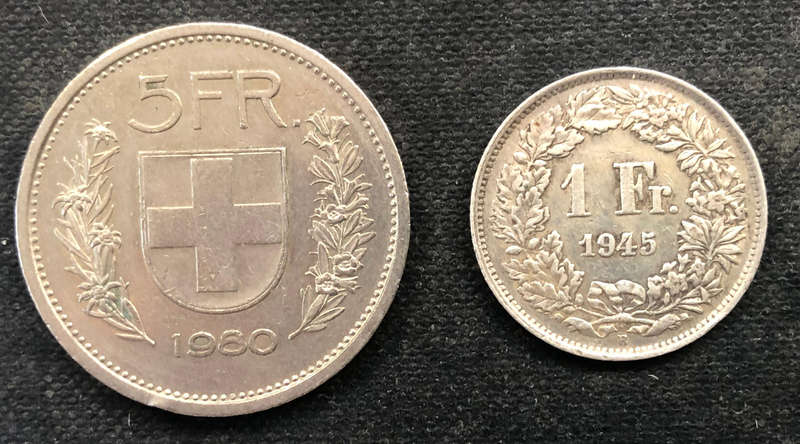 SWITZERLAND Helvetica 1945 Silver Franc 1980 5 Francs