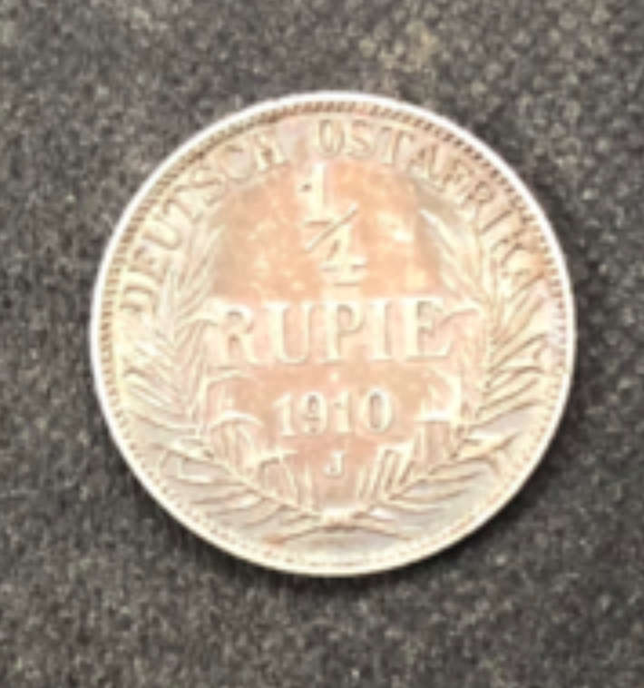 GERMAN EAST AFRICA 1910 SILVER 1/4 RUPIE